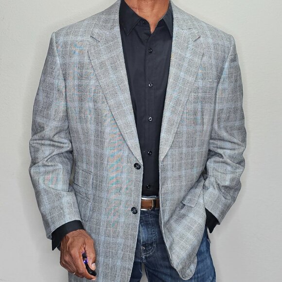 Holland & Sherry Super 140's Wool Richard Bennett Dual Vent Blue Gray Blazer 40R - Picture 9 of 11